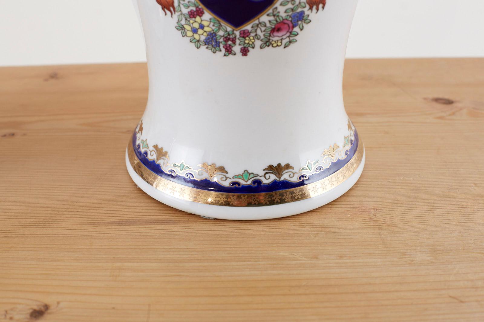 Regency Pair of Royal Coat of Arms Porcelain Jar Table Lamps