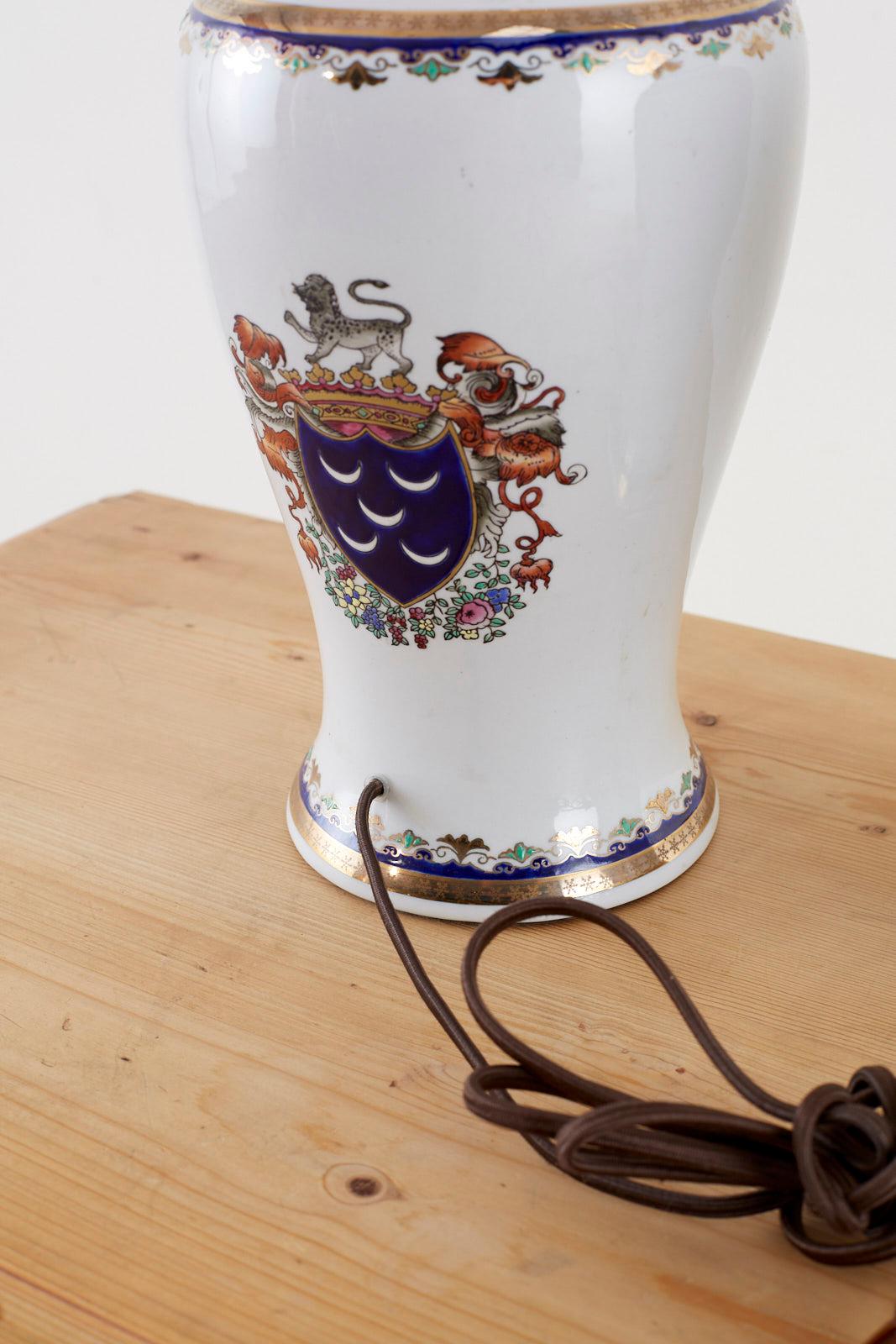 Pair of Royal Coat of Arms Porcelain Jar Table Lamps 1