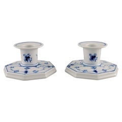 Pair of Royal Copenhagen Blue Fluted Plain Candlesticks