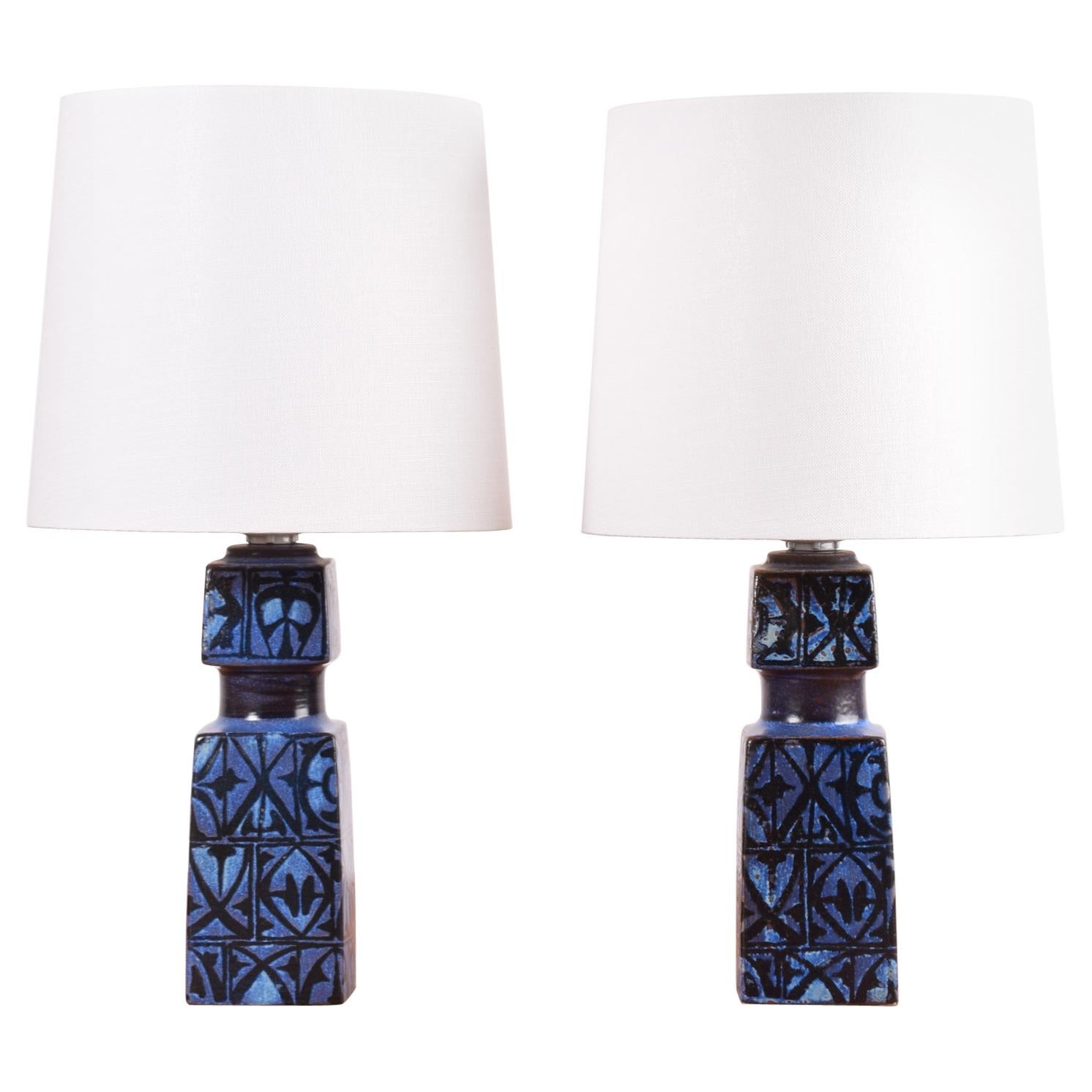 Pair of Royal Copenhagen Blue Table Lamps by Nils Thorsson, Danish Modern, 1970s