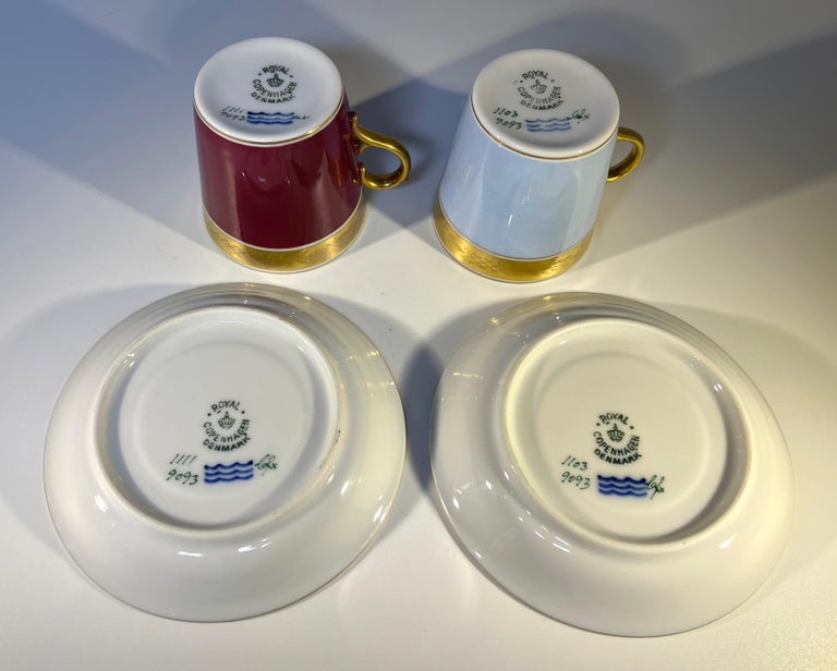 Pair of Royal Copenhagen Bone China Demitasse Cups and Saucers, Circa