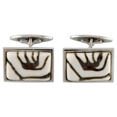 Coppia di gemelli Royal Copenhagen in argento e porcellana, anni '60-'70