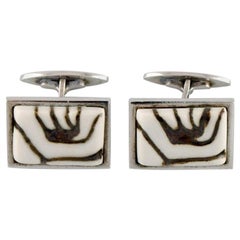 Paire de boutons de manchette Royal Copenhagen en argent sterling et porcelaine, années 1960-1970