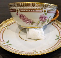 Pair of Royal Copenhagen Flora Danica Tea Cups with Saucers
