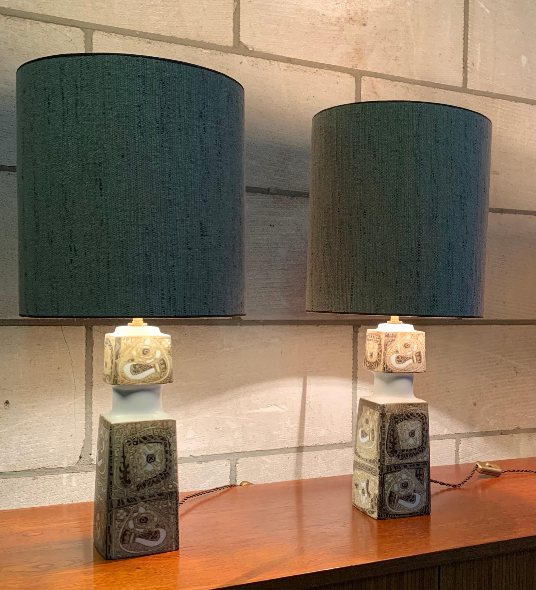 Pair of Royal Copenhagen Nils Thorssen 'Baca' Table Lamps, Custom Shades 1