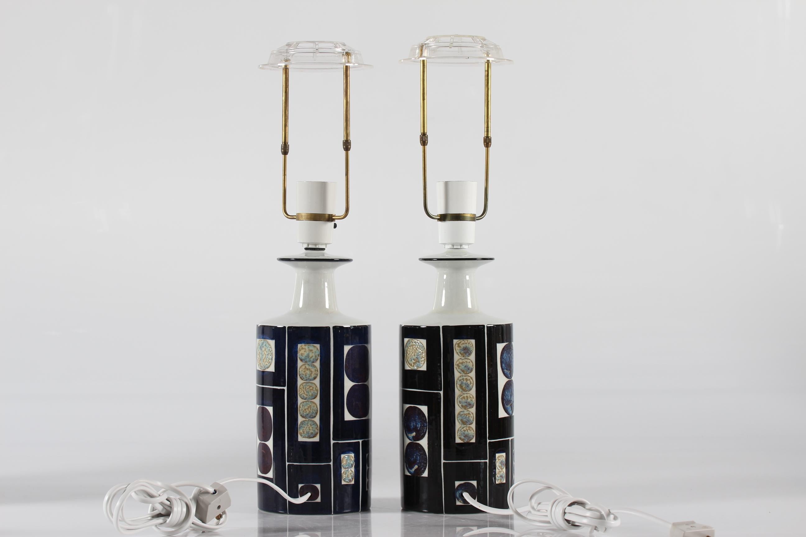 Pair of Royal Copenhagen Table Lamps by Inge-Lise Koefoed, Danish Ceramic, 1960s For Sale 3