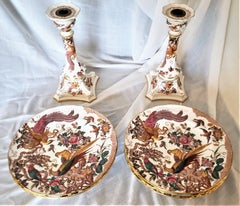 Paar Royal Crown Derby Olde Avesbury Muster Kerzenständer & 8 Essteller