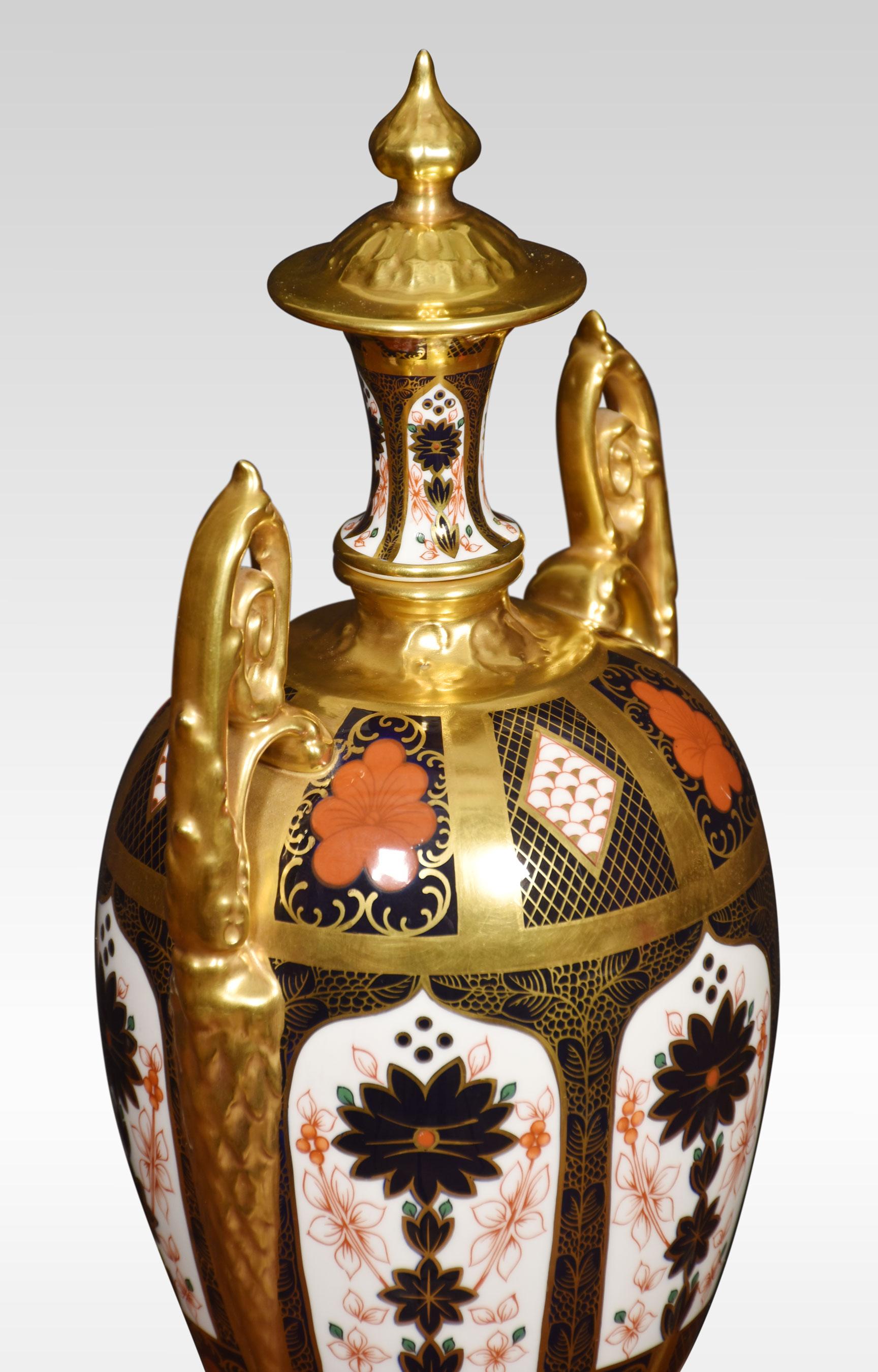 Porcelain Pair of Royal Crown Derby Vases For Sale