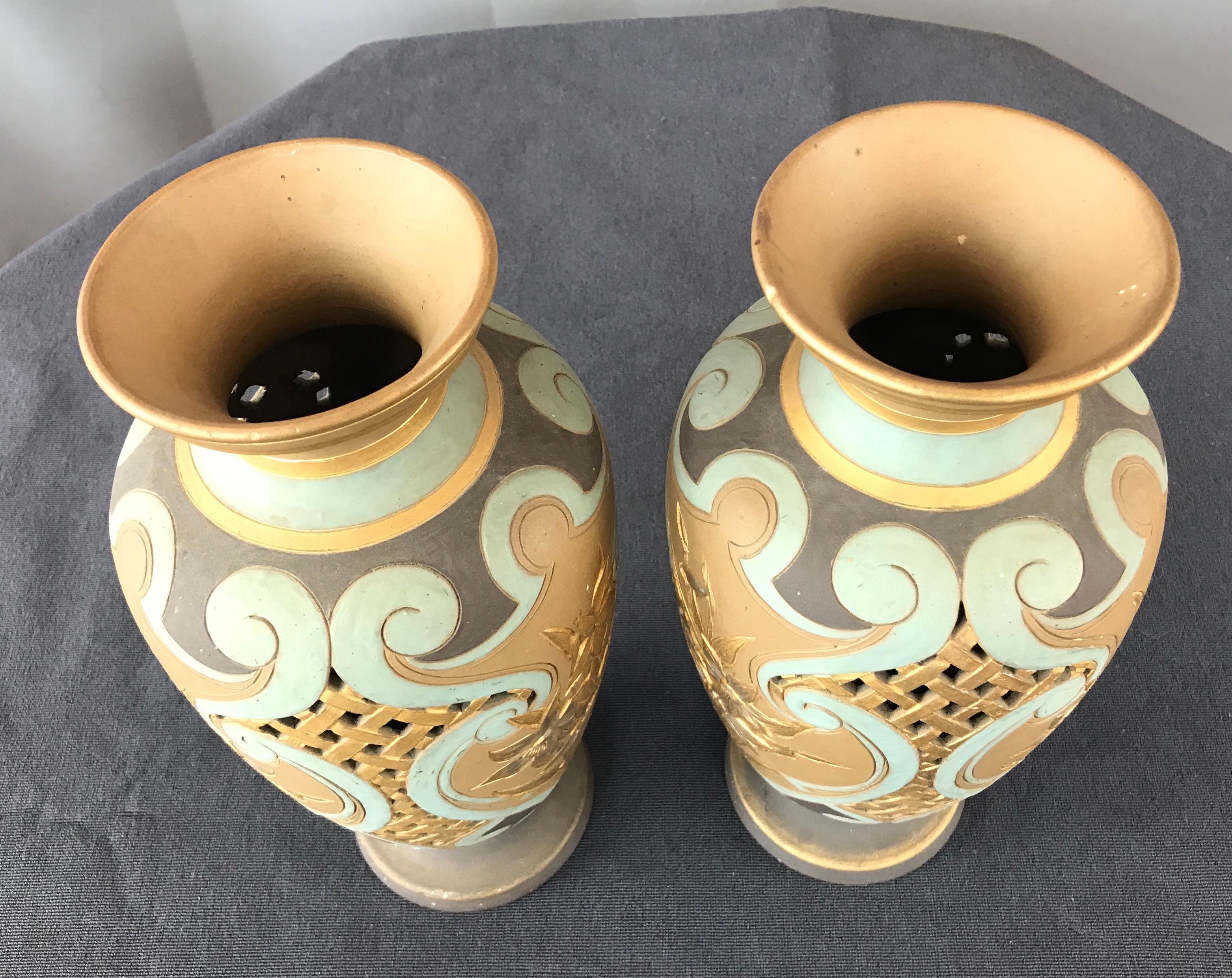 Pair of Royal Daulton Lambeth Silicon Ware Vases In Good Condition In San Francisco, CA