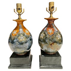 Pair of Royal Doulton Blue Glazed Vases as Lamps