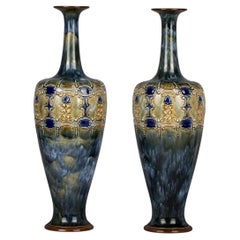 Antique Pair of Royal Doulton Stoneware Vases, Early 20th Century