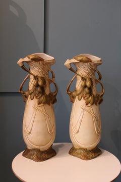 Pair of Royal Dux Bohemia Art Nouveau 19th Century Porcelain Vase