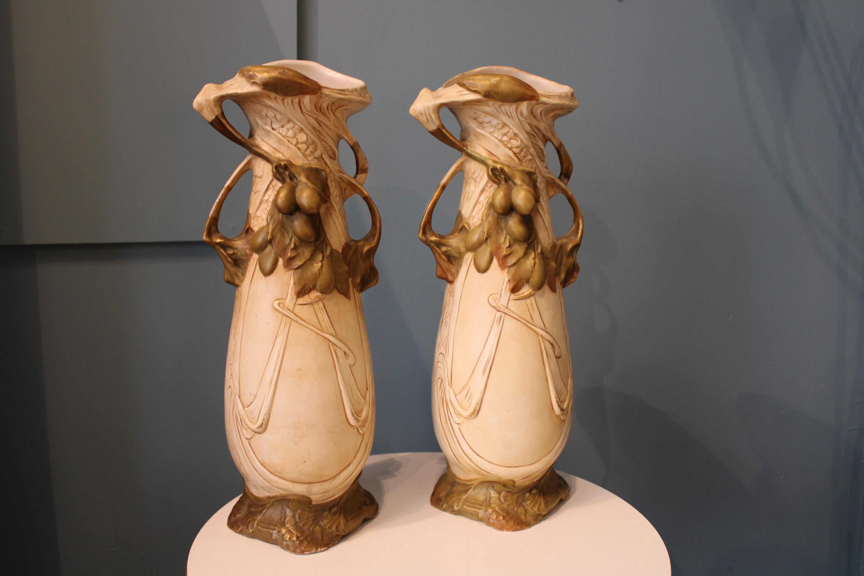 European Pair of Royal Dux Bohemia Art Nouveau 19th Century Porcelain Vase For Sale