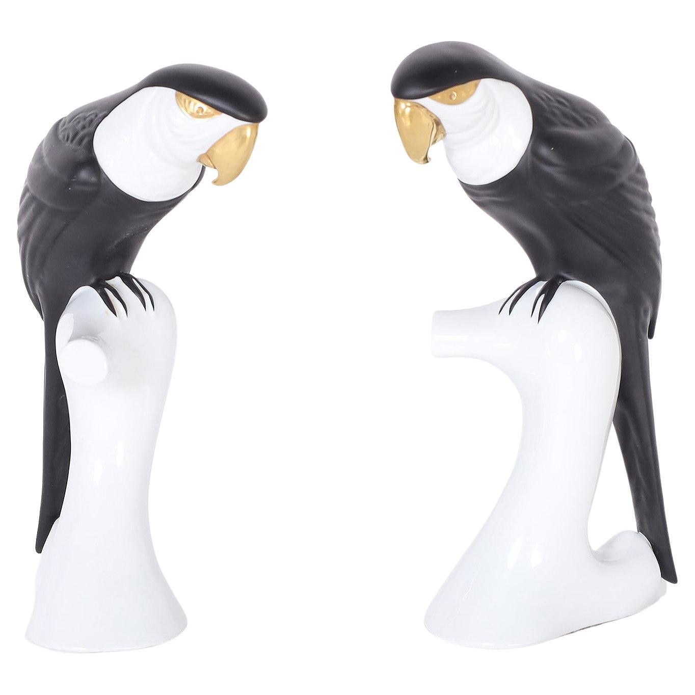 Pair of Royal Dux Porcelain Parrots For Sale