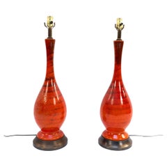 Pair of Royal Haeger Etruscan Orange Ceramic Table Lamps, circa 1966