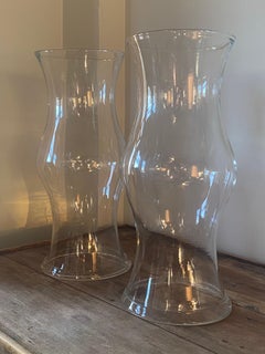 Pair of Royal Leerdam for Colonial Williamsburg handblown glass Hurricane Lamps