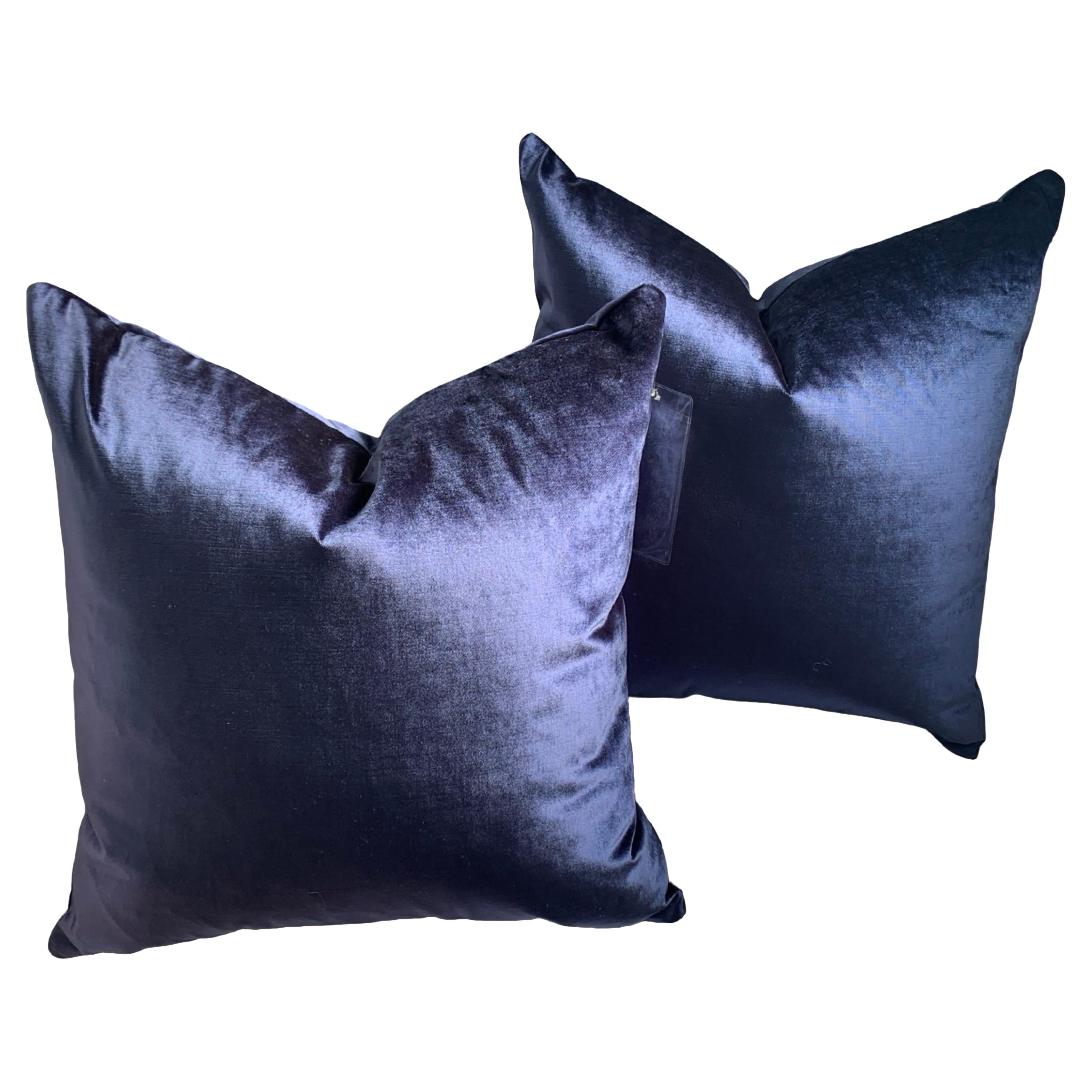 Pair of Royal Navy Blue Velvet High End "Miu Miu Mirage" Pillows en vente