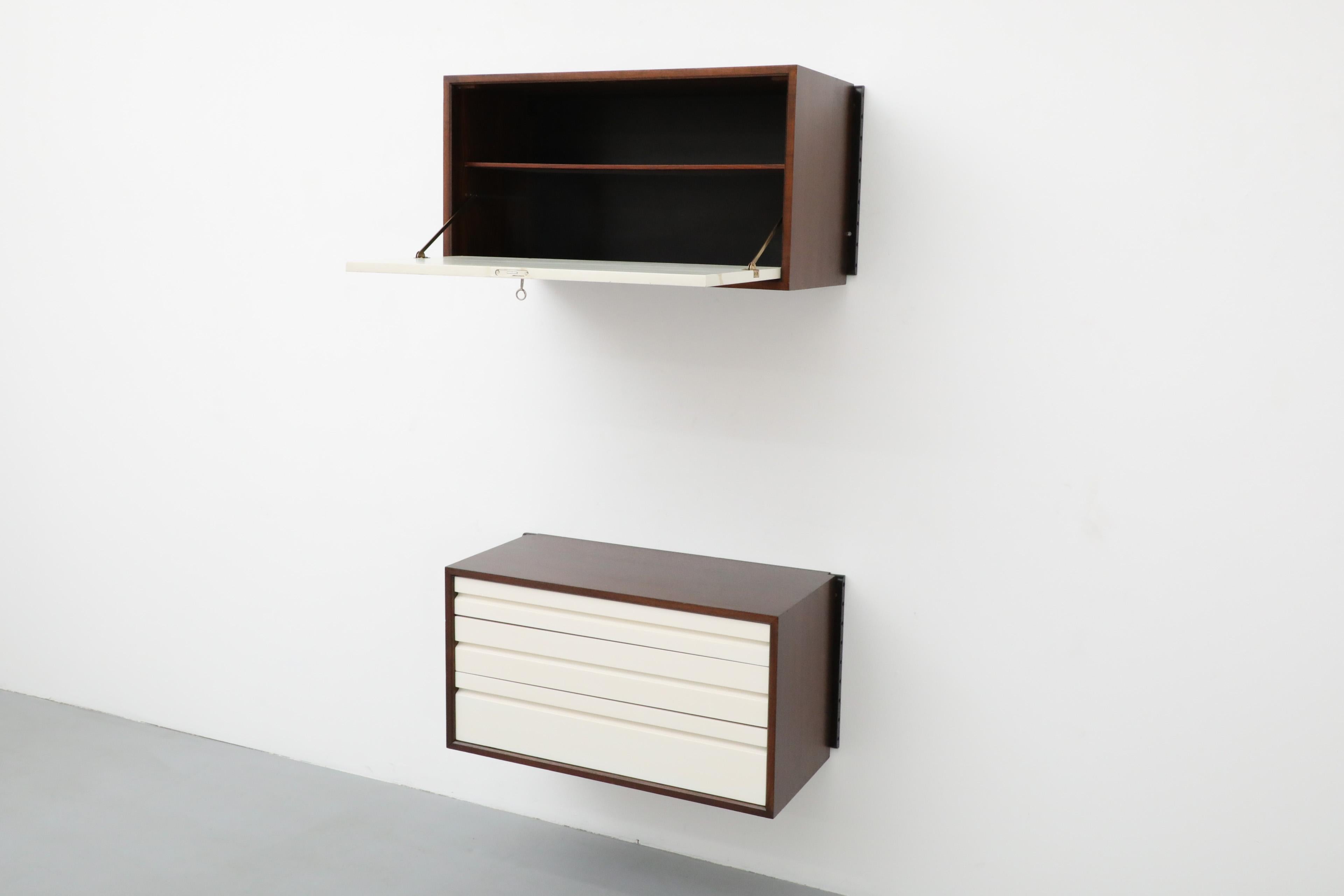 Danish Pair of Royal System Wall Mounted Cabinets by Poul Cadovius w/ Dark Teak Frames For Sale