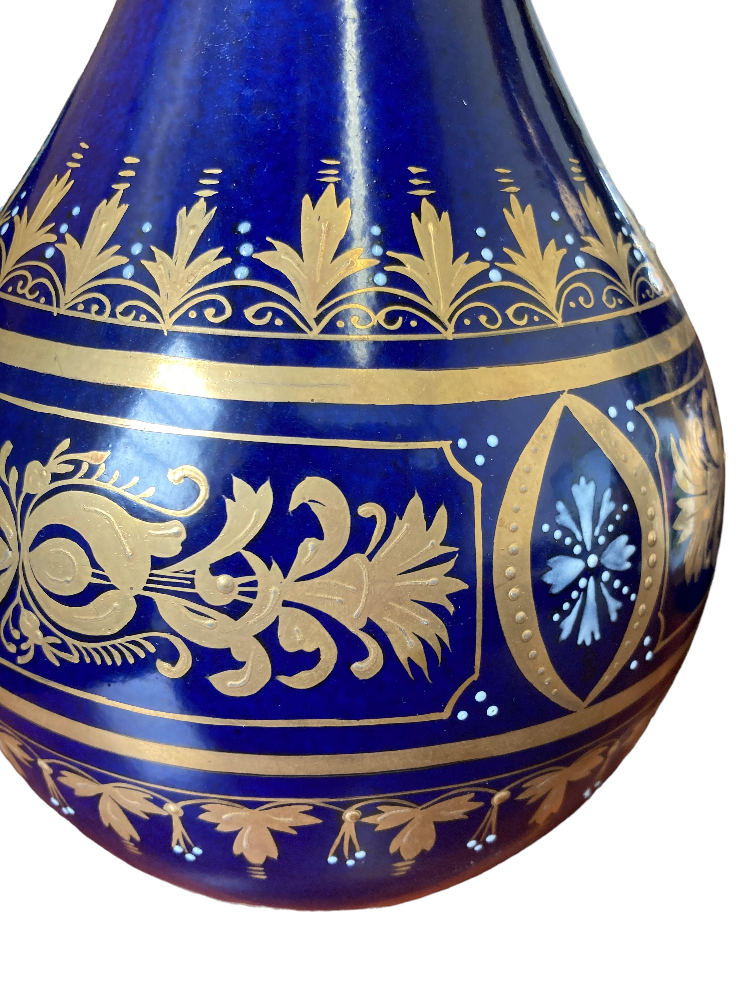 Pair of Royal Vienna Decanter Shaped Cobalt Blue Bud Vases 1