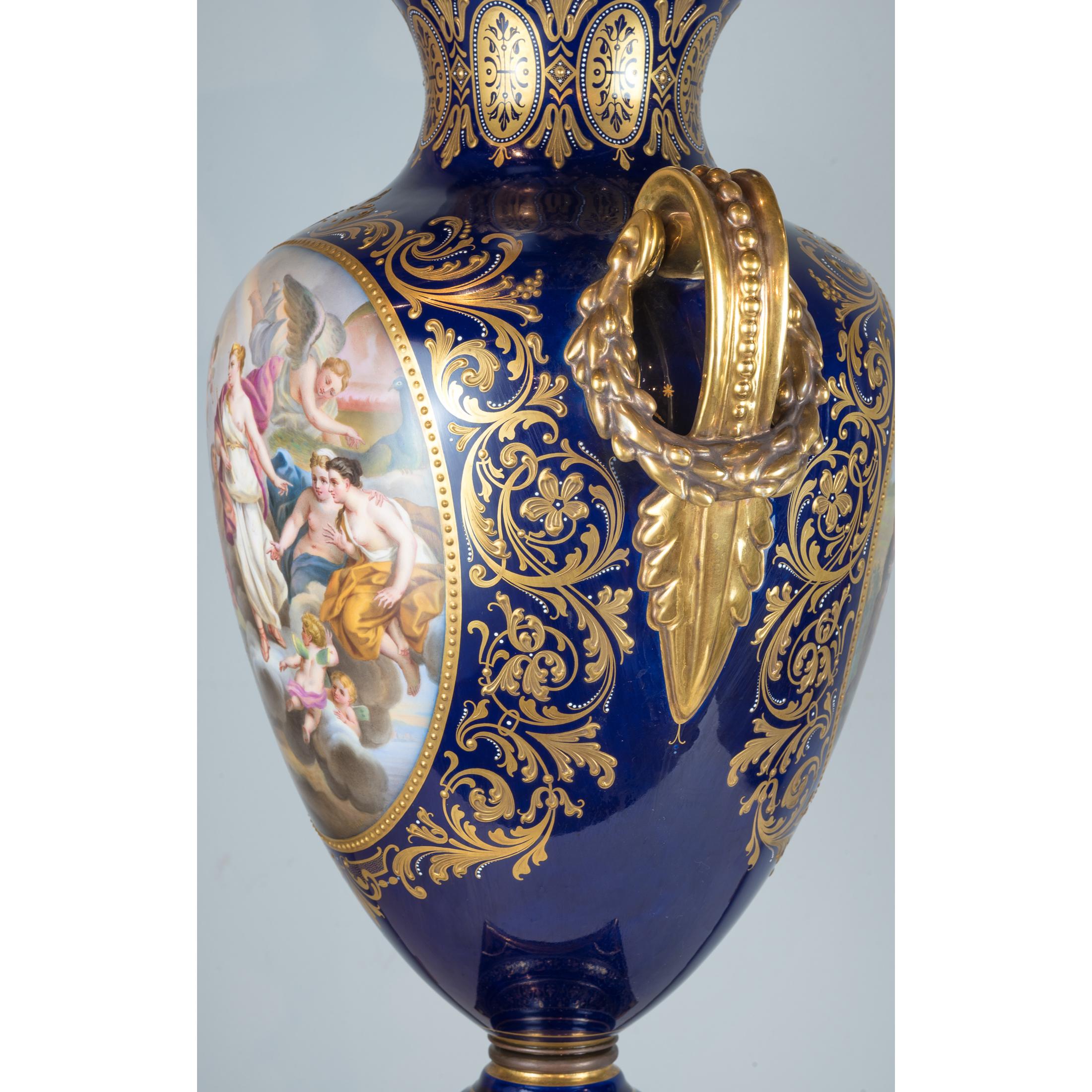 19th Century Pair of Royal Vienna Painted Porcelain Urn and Cover For Sale