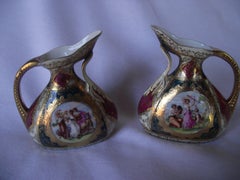 Pair of Royal Vienna Pitchers, Vases, Beehive Marked