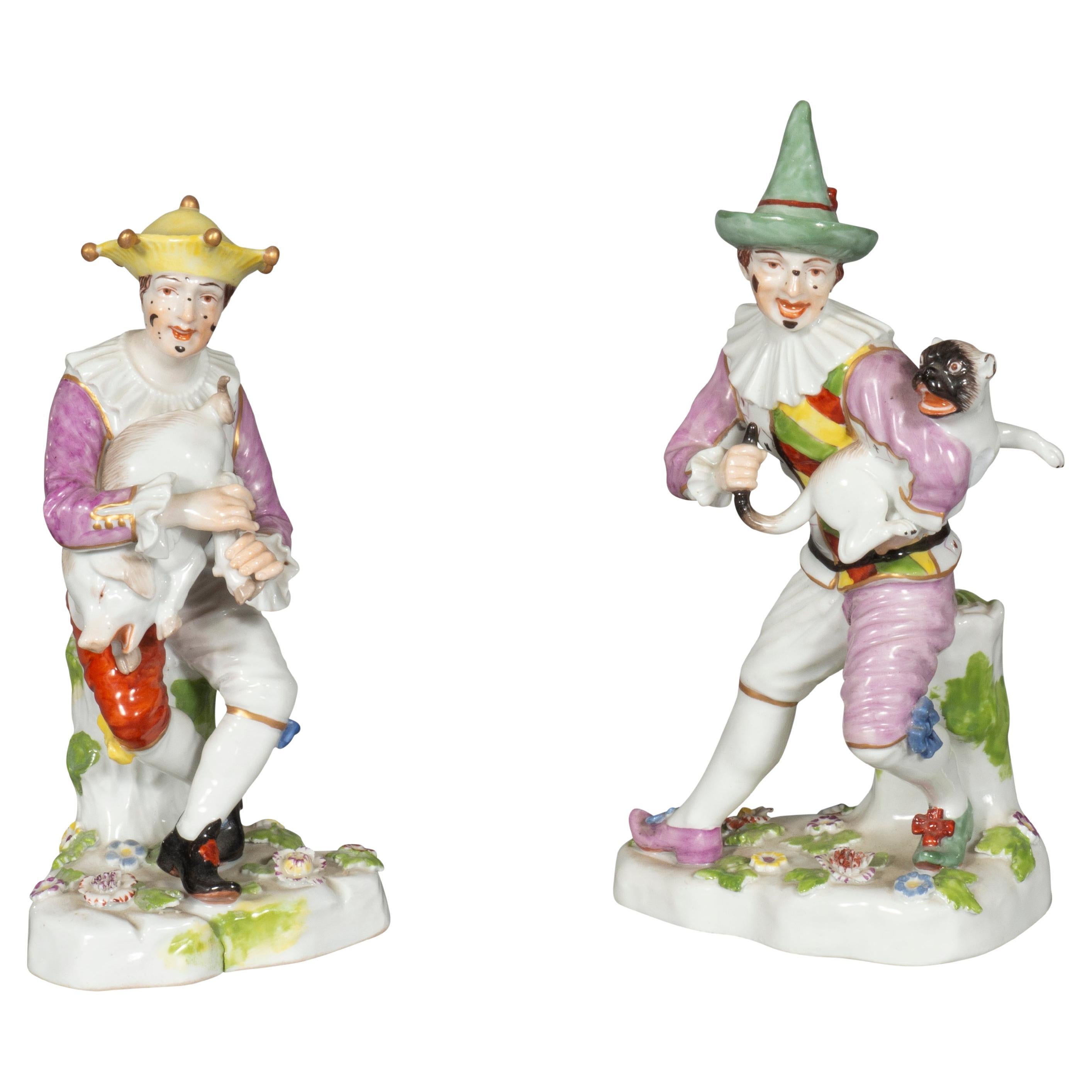 Pair of Royal Vienna Porcelain Figurines of Harlequins
