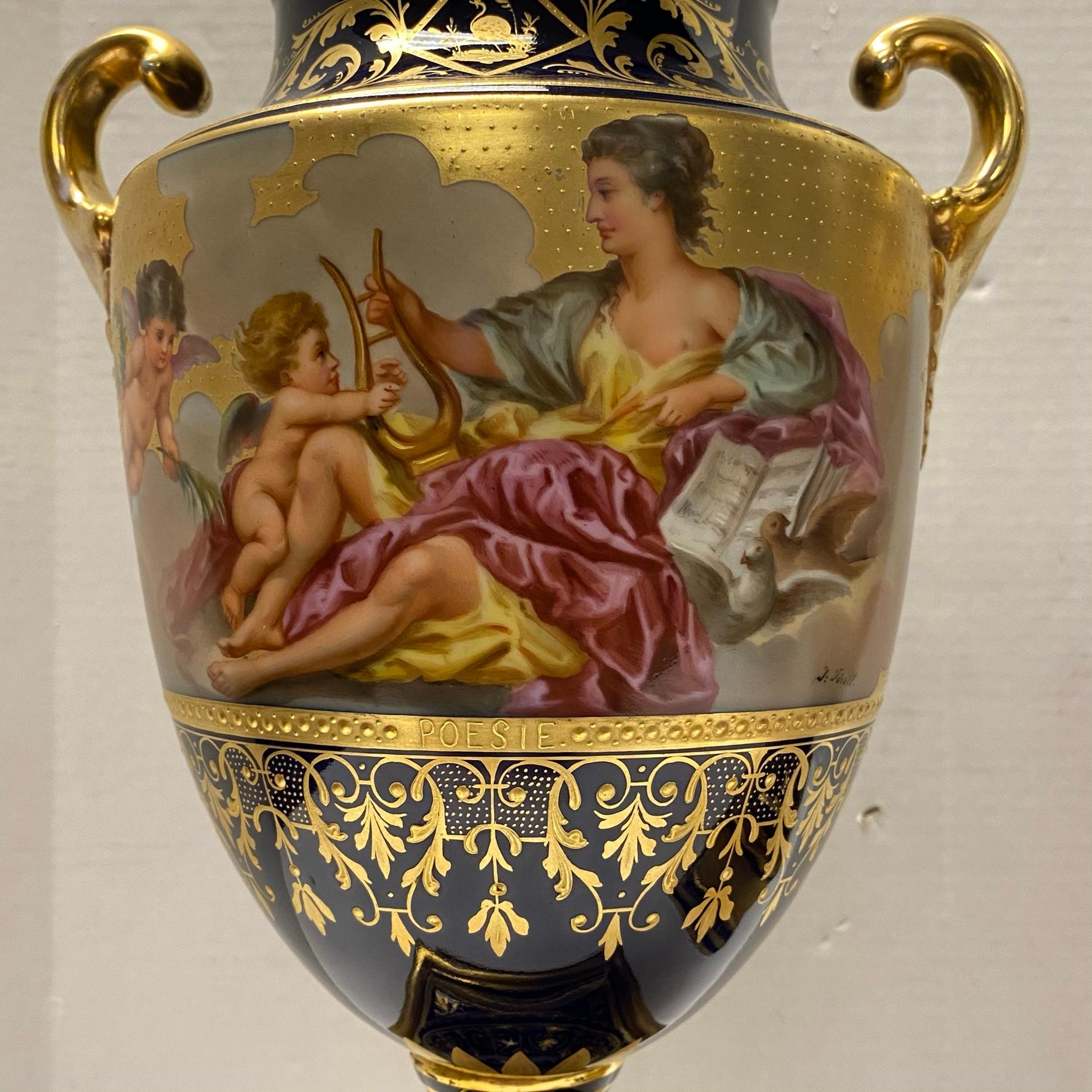 Austrian Pair of Royal Vienna Porcelain Urns