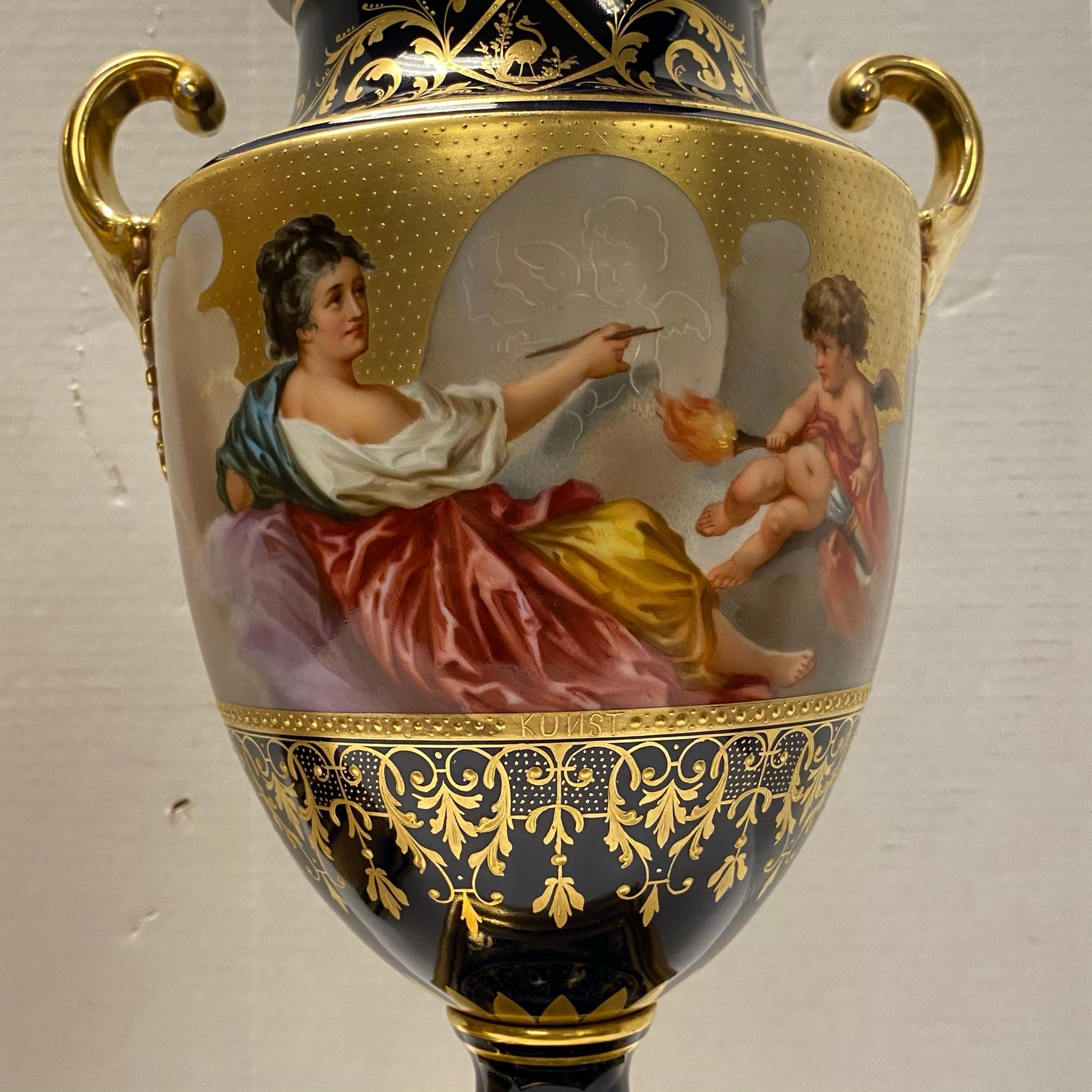 Hand-Painted Pair of Royal Vienna Porcelain Urns