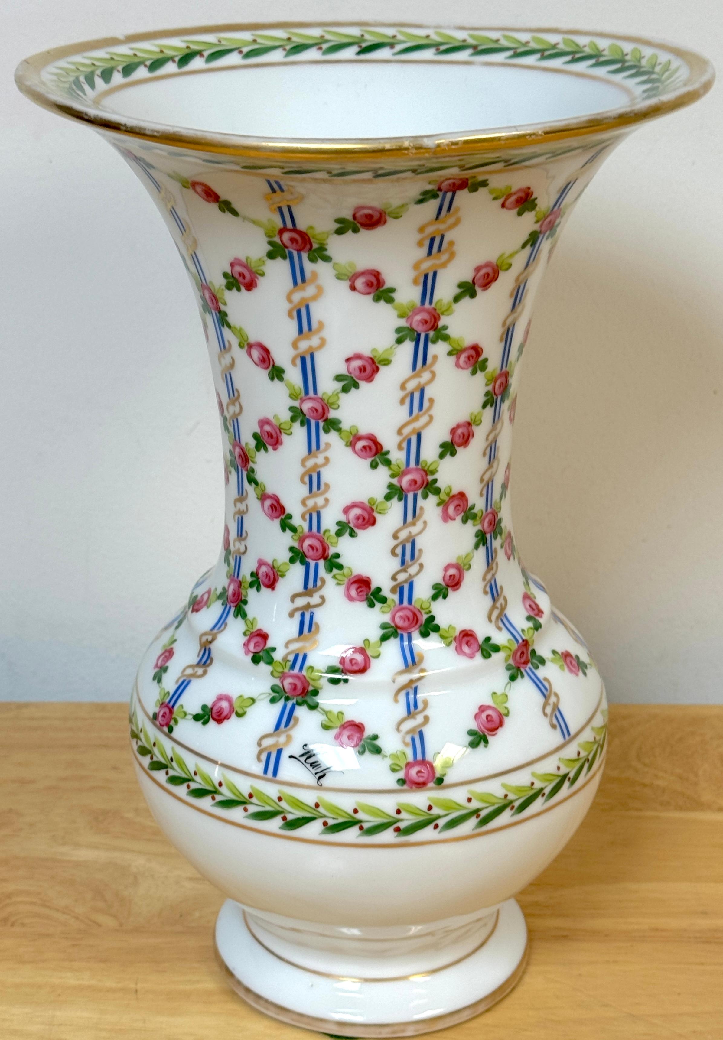 Pair of Royal Vienna Sevres Style Floral Trellis Vases, Artist Signed 'Nash' in vendita 2