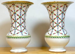 Pair of Royal Vienna Sevres Style Floral Trellis Vases, Artist Signed 'Nash'