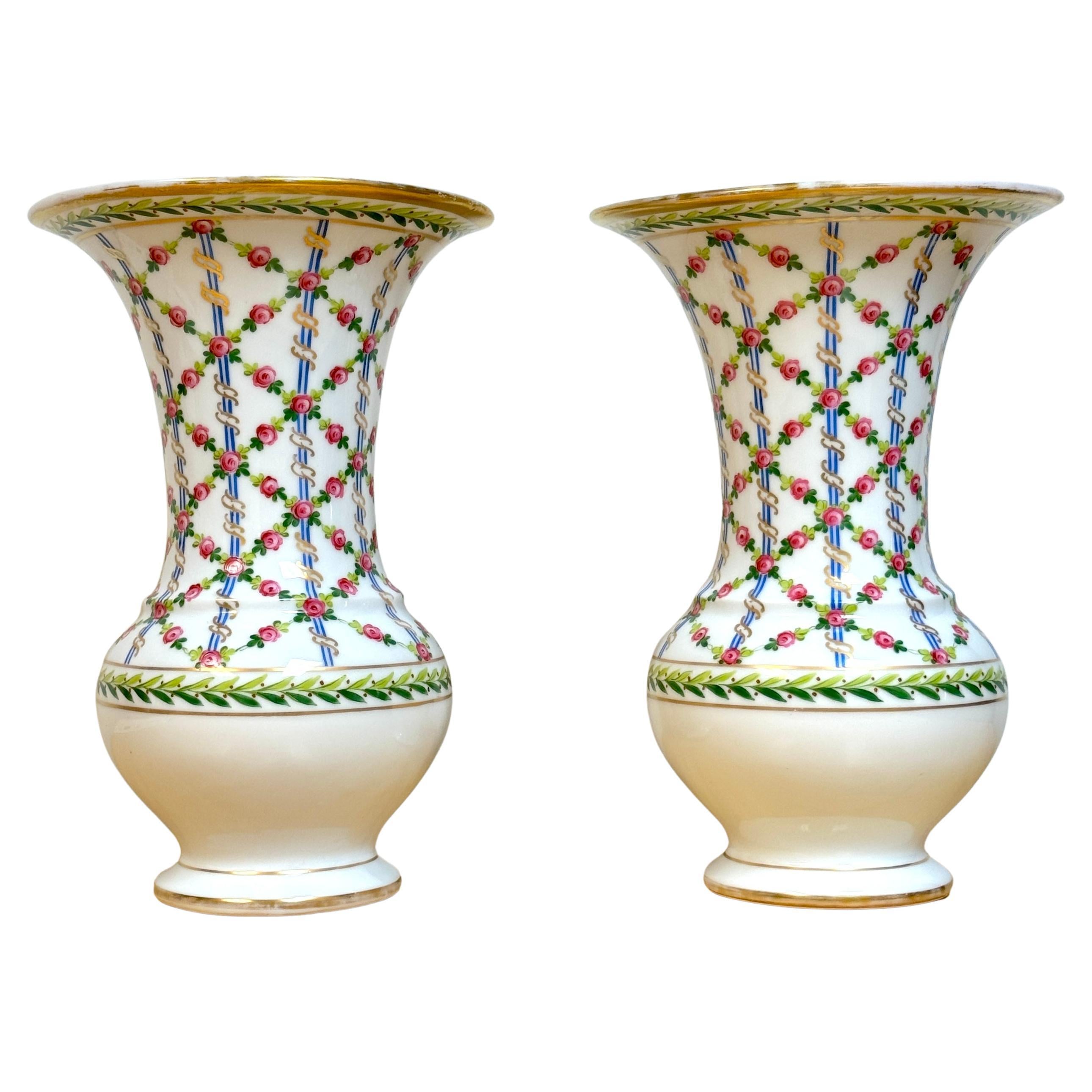 Pair of Royal Vienna Sevres Style Floral Trellis Vases, Artist Signed 'Nash' in vendita