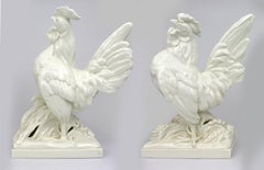 Pair of Royal Worcester Blanc de Chine Porcelain Roosters by A. Azori, 1960
