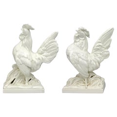 Pair of Royal Worcester Blanc de Chine Porcelain Roosters by A. Azori, 1960