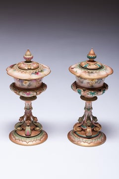 Pair of Royal Worcester Hadley Style Goblet Vases