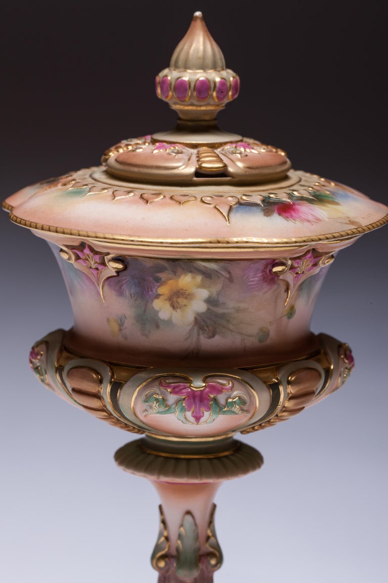 Pair Of Royal Worcester Hadley Style Goblet Vases For Sale At 1stdibs