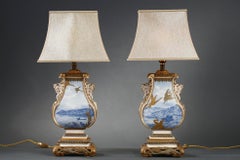 Pair of Royal Worcester Porcelain Lamp-Mounted Vases, England, 1877
