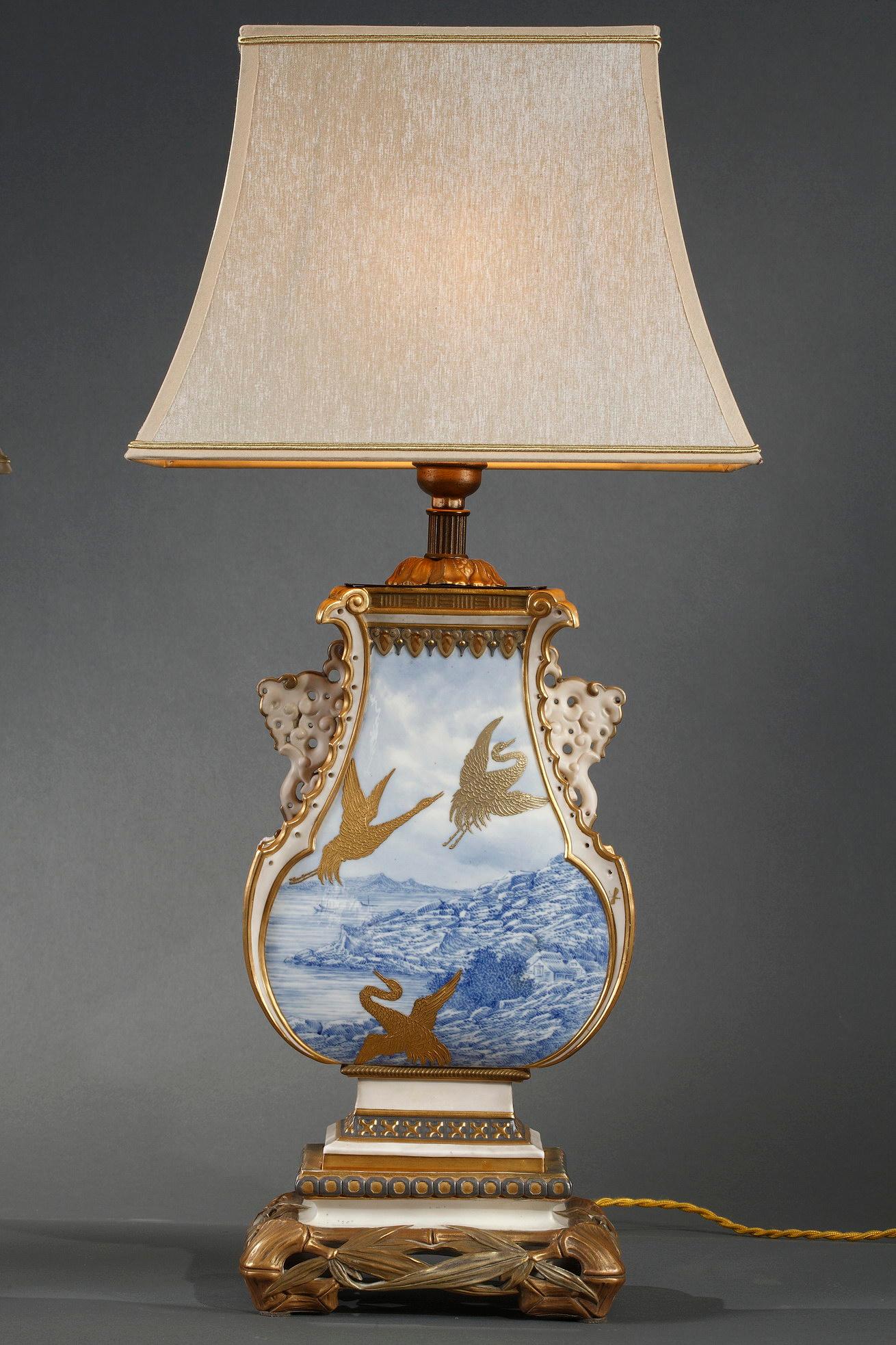 English Pair of Royal Worcester Porcelain Lamp-Mounted Vases, England, 1877