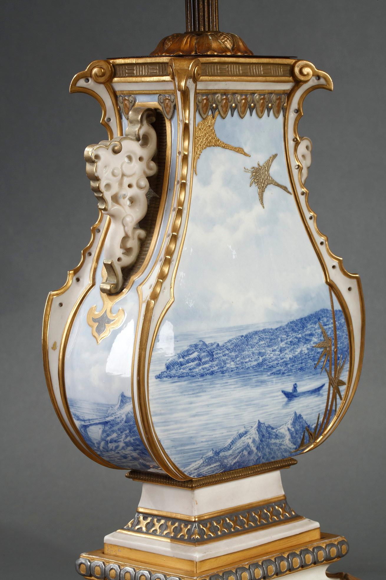 Pair of Royal Worcester Porcelain Lamp-Mounted Vases, England, 1877 1