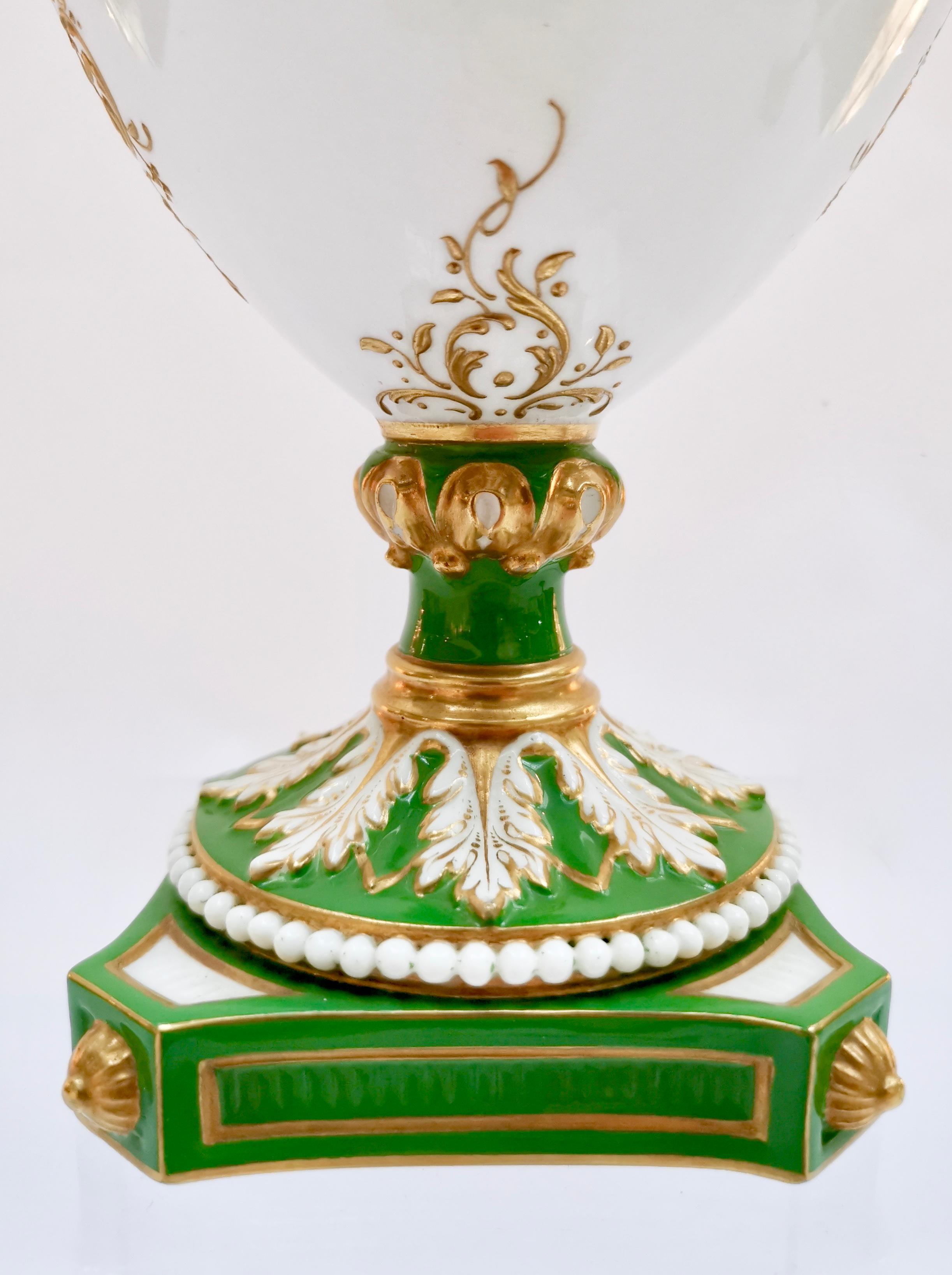 Royal Worcester 2 Porcelain Vases, Green Floral, Signed William Hawkins, 1907 2