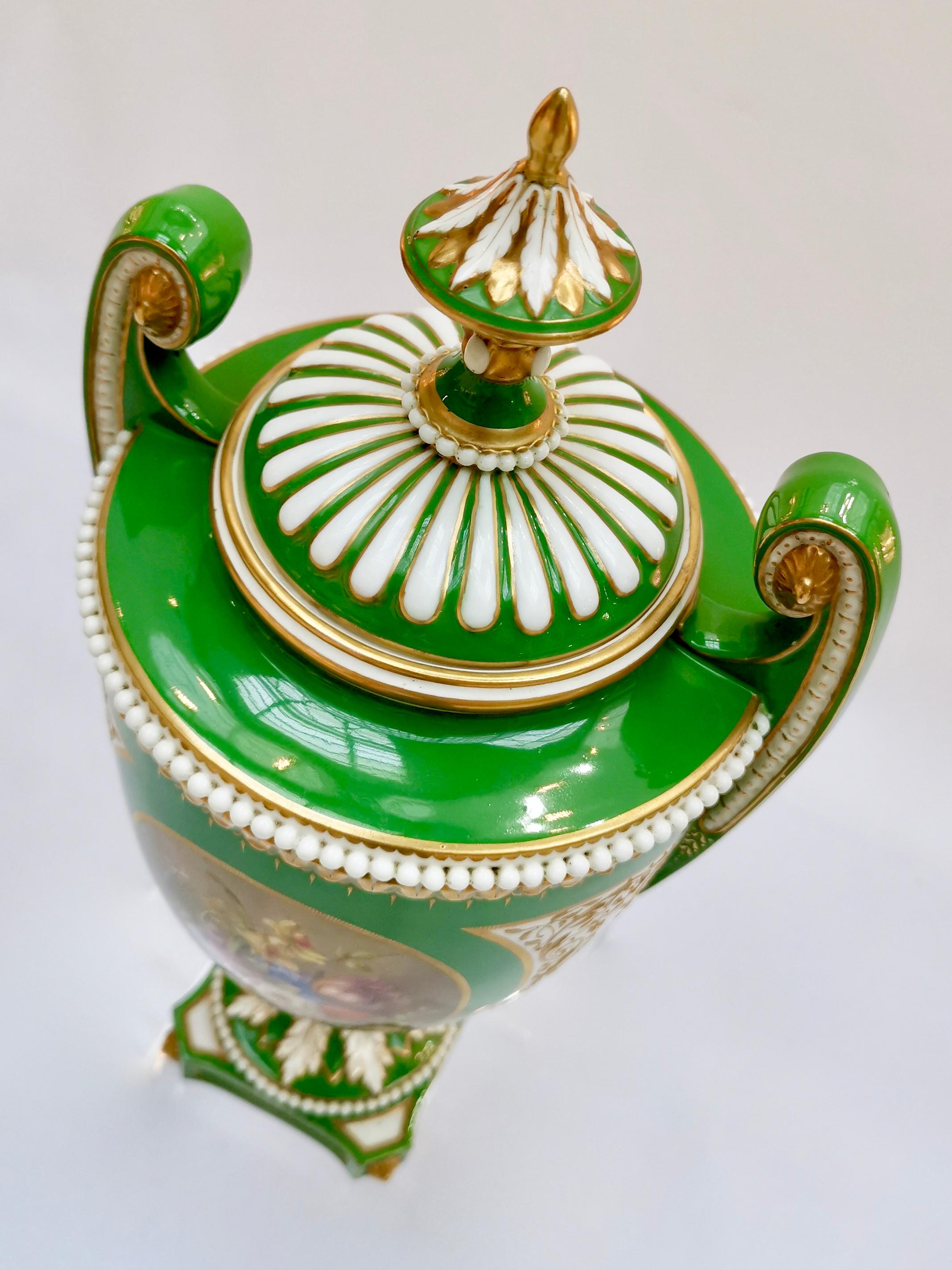 Royal Worcester 2 Porcelain Vases, Green Floral, Signed William Hawkins, 1907 3