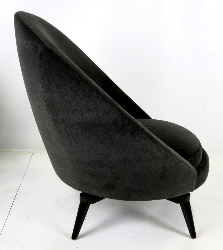 Pair of Velvet Swivel Egg Chairs For Sale at 1stdibs