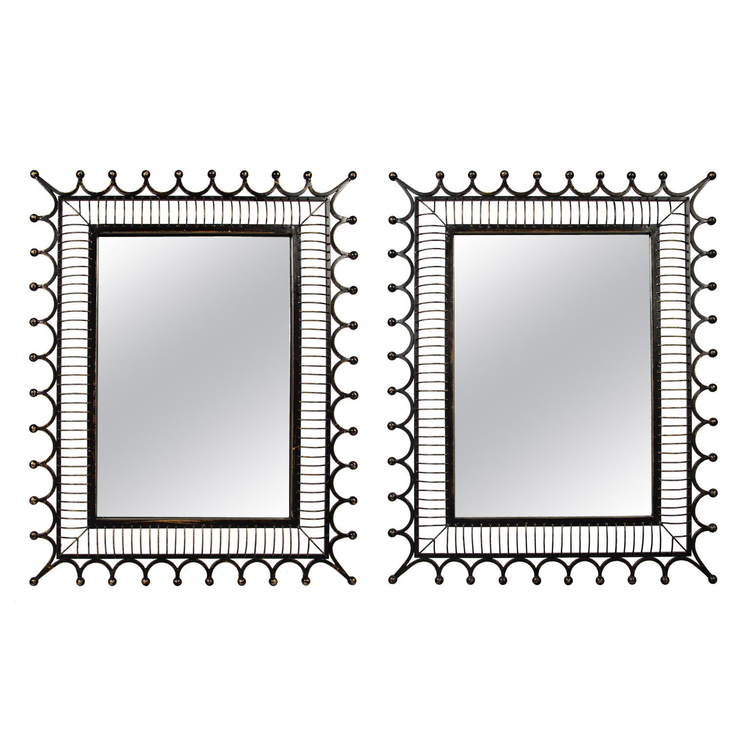 Pair of Wrought Iron Frame Mirrors For Sale