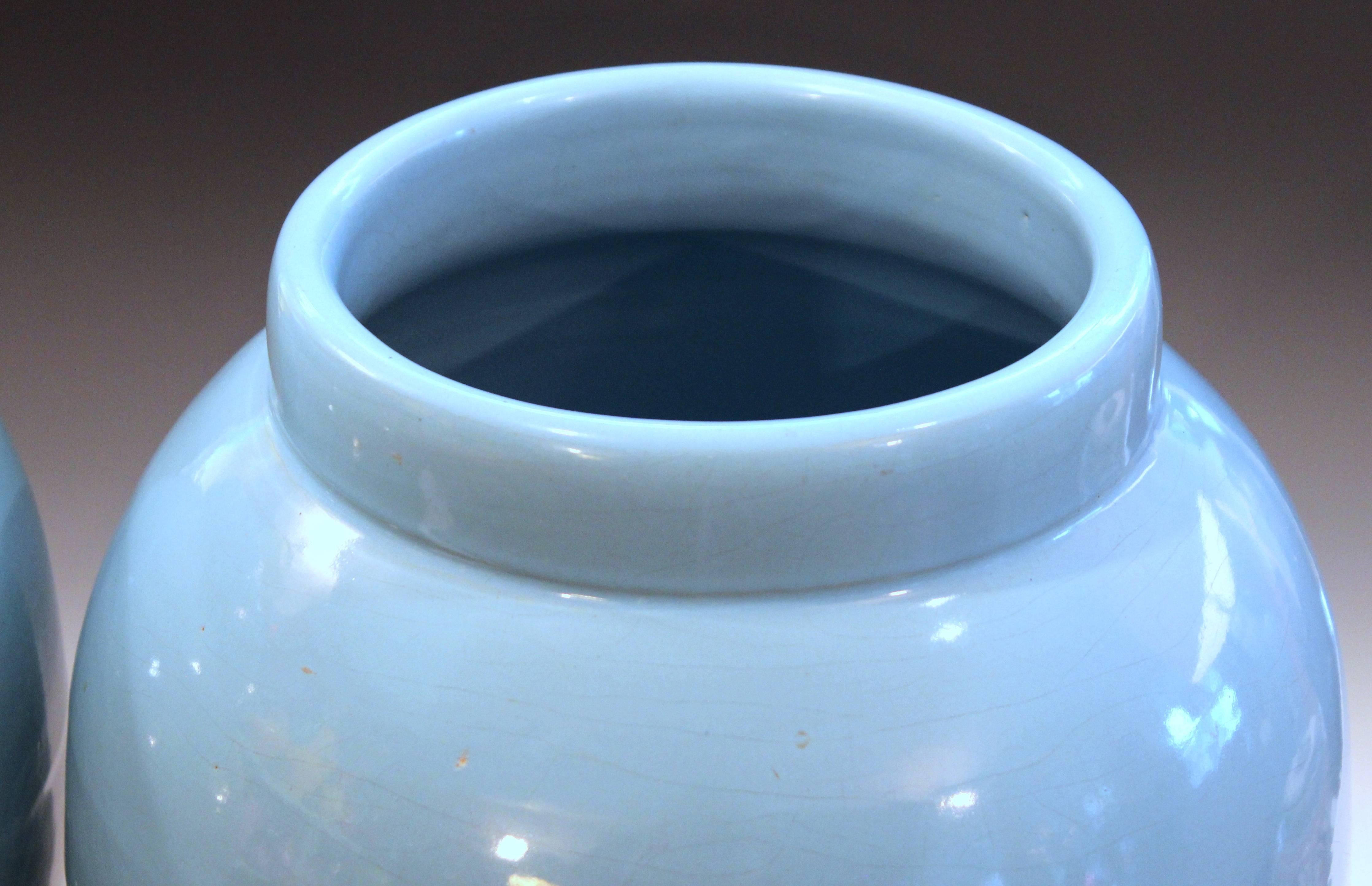 Pair of RRP CO Oil Jars Vases Sky Blue Large Vintage American Floor Pottery Urns 1