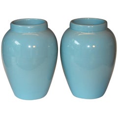 Paar RRP CO Ölkrüge Vasen Himmelblau Großer Vintage American Floor Pottery Urnen
