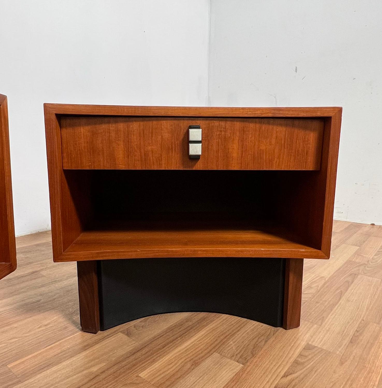 Pair of modernist teak nightstands by RS Associates, circa 1970s.