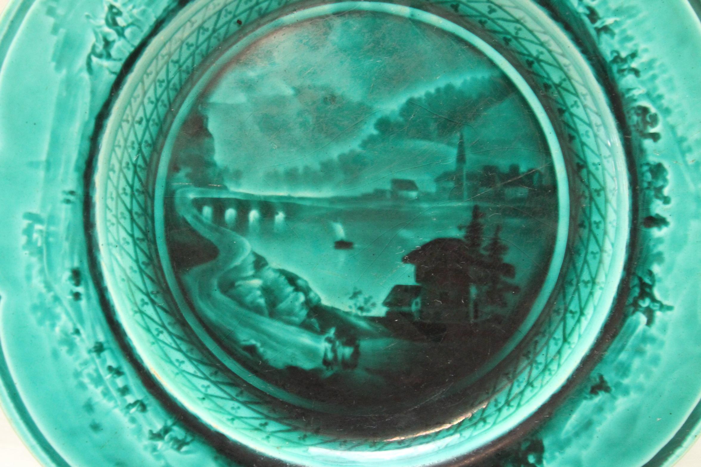 Victorian Pair of Rubelles Email Ombrant majolica plates For Sale
