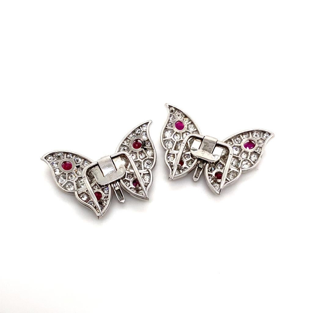 Pair of Ruby and Diamond Butterfly Brooches, by Suzanne Belperron  In Good Condition For Sale In London, GB