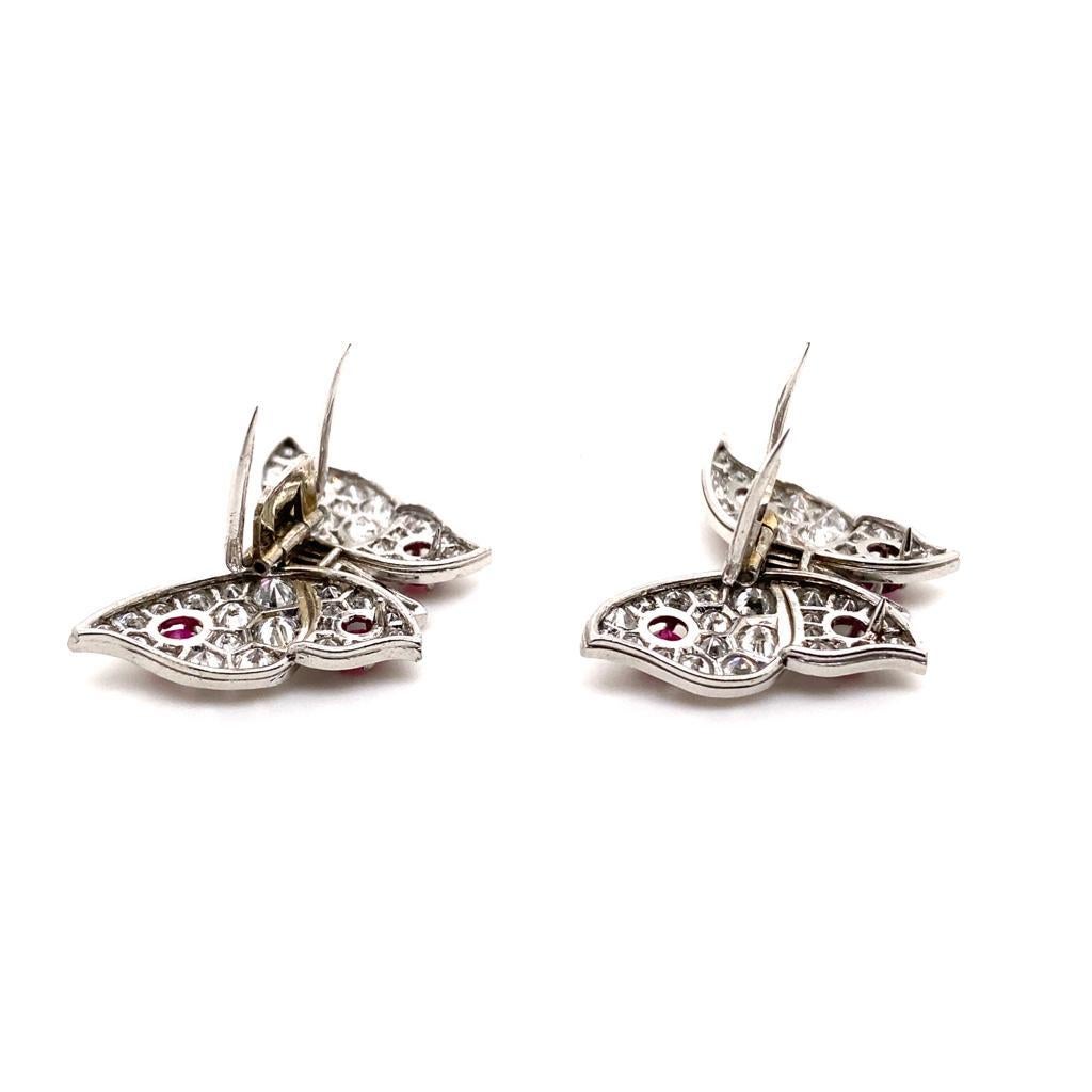 Women's or Men's Pair of Ruby and Diamond Butterfly Brooches, by Suzanne Belperron  For Sale