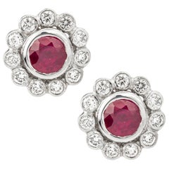 Pair of Ruby and Diamond Cluster Earrings