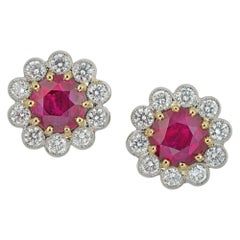 Pair of Ruby and Diamond Cluster Earrings Pair of Ruby and Diamond Cluster Earrings
